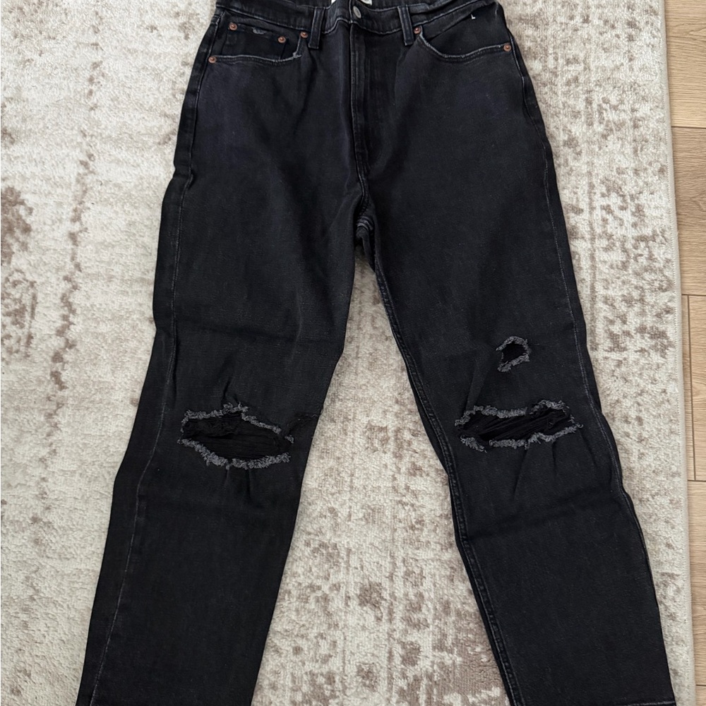 Abercrombie & Fitch Women's Black Distressed Straight Jeans